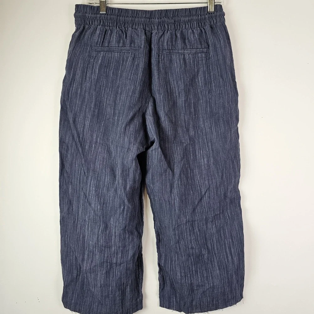 Athleta Women's Size S Retreat Linen Wide Leg Pant Blue 851038 (**Hem Cut Off)
